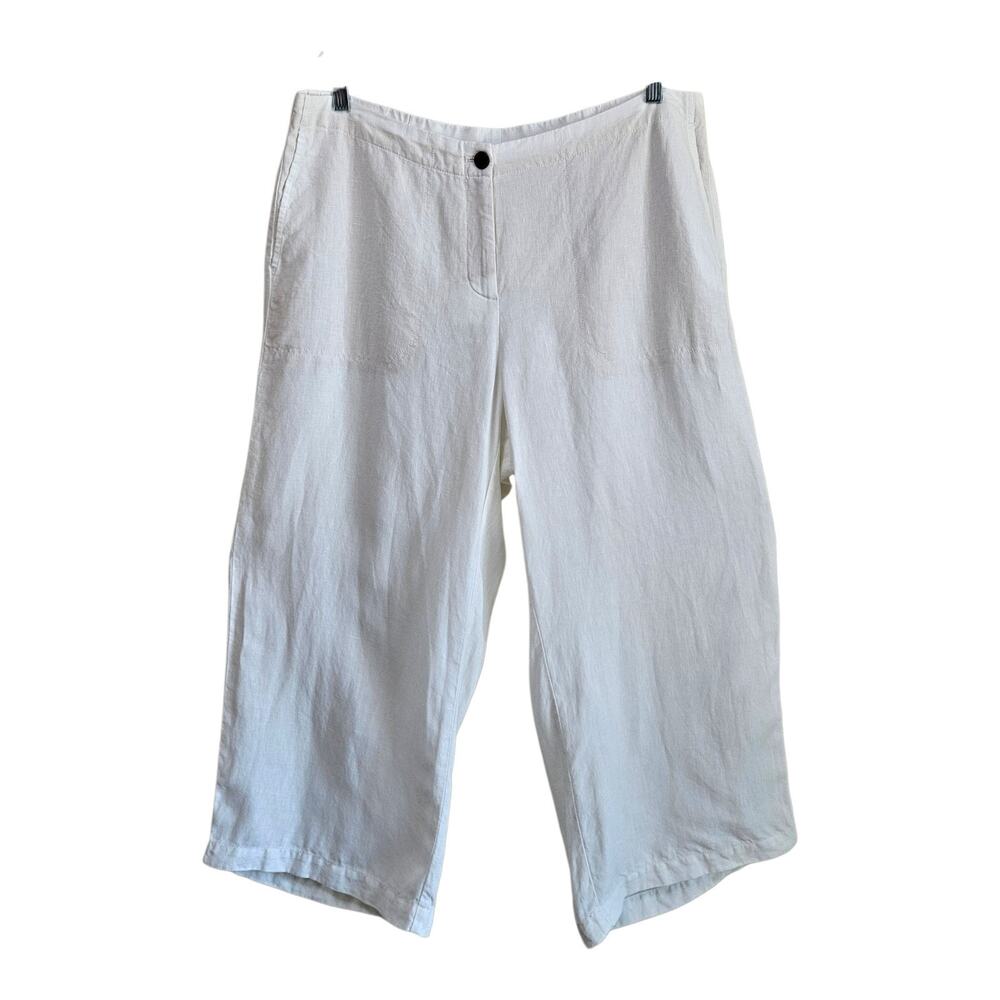 J JILL Love Linen Women's XL Linen Pants Ivory White Wide Leg Crop Ankle 39 x 24